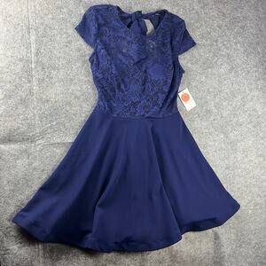 B. Smart Navy Blue Floral Lace Cap Sleeve Fit &‎ Flare Dress Juniors Sz 5 NWT